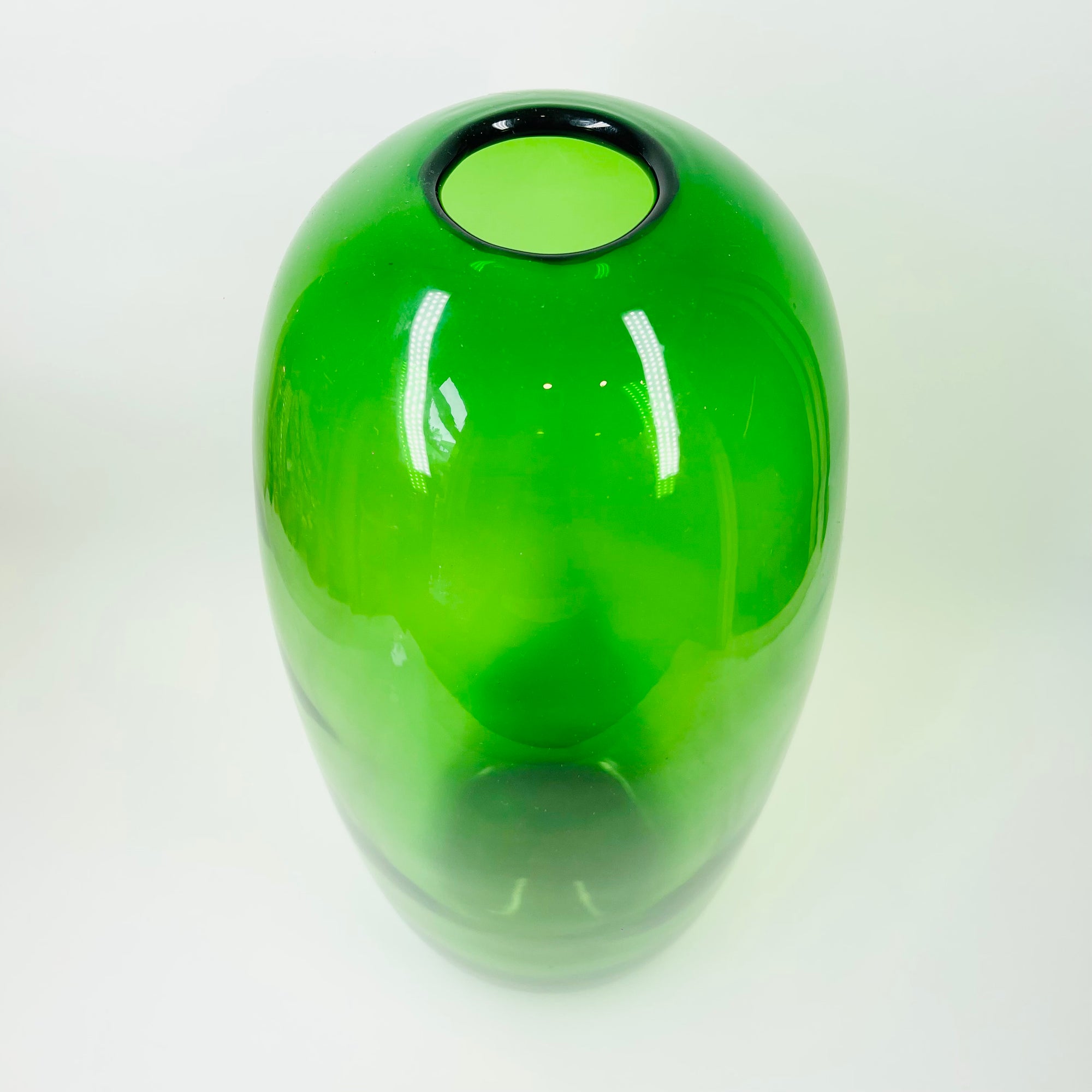 LARGE 1960s SWEDISH ORREFORS HAND MADE GREEN GLASS OBLONG VASE