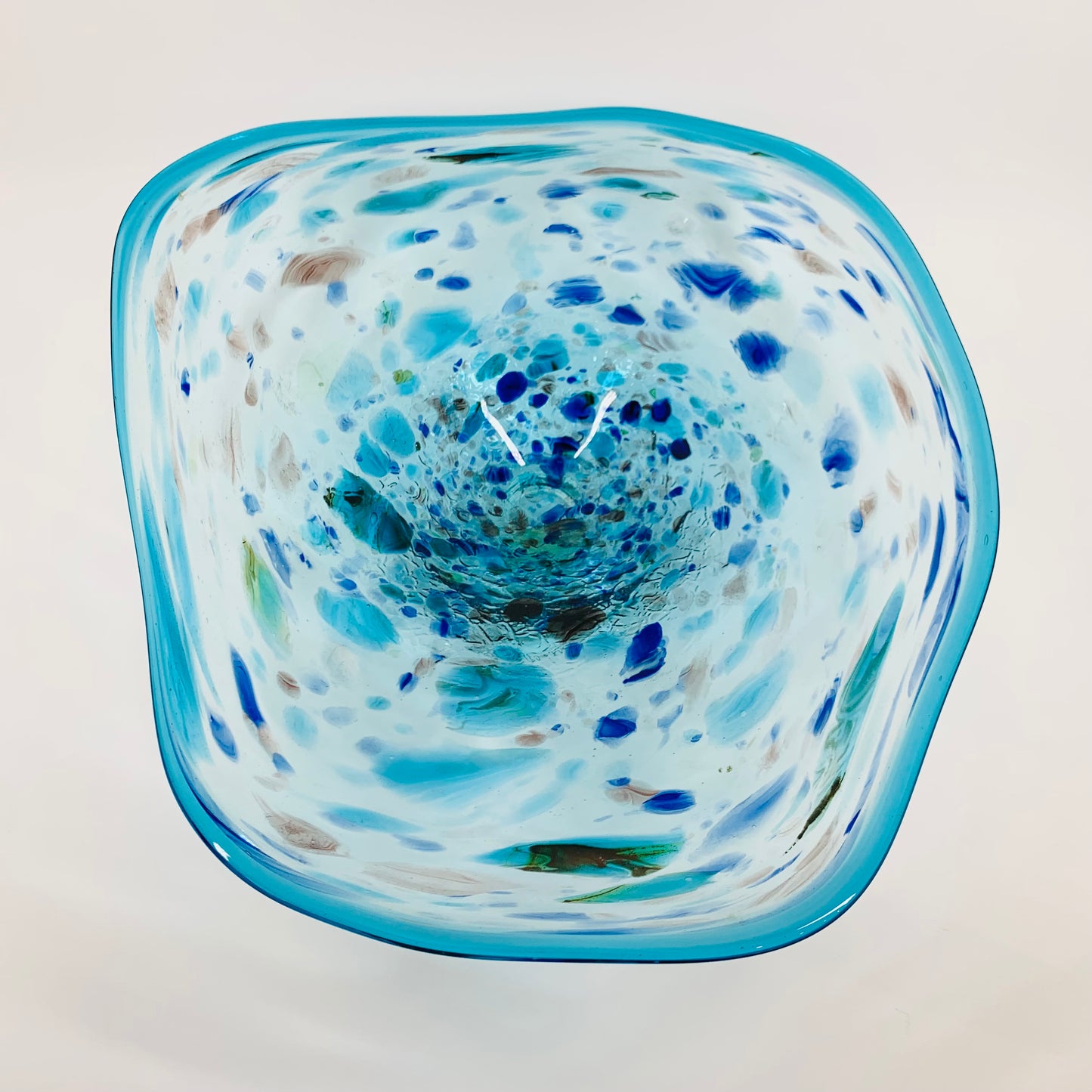 1990s MOUTH BLOWN BLUE ART GLASS SPATTER BOWL