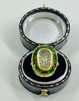 ANTIQUE 22K GOLD INDIAN POLKI RAW DIAMOND RING WITH GREEN ENAMEL