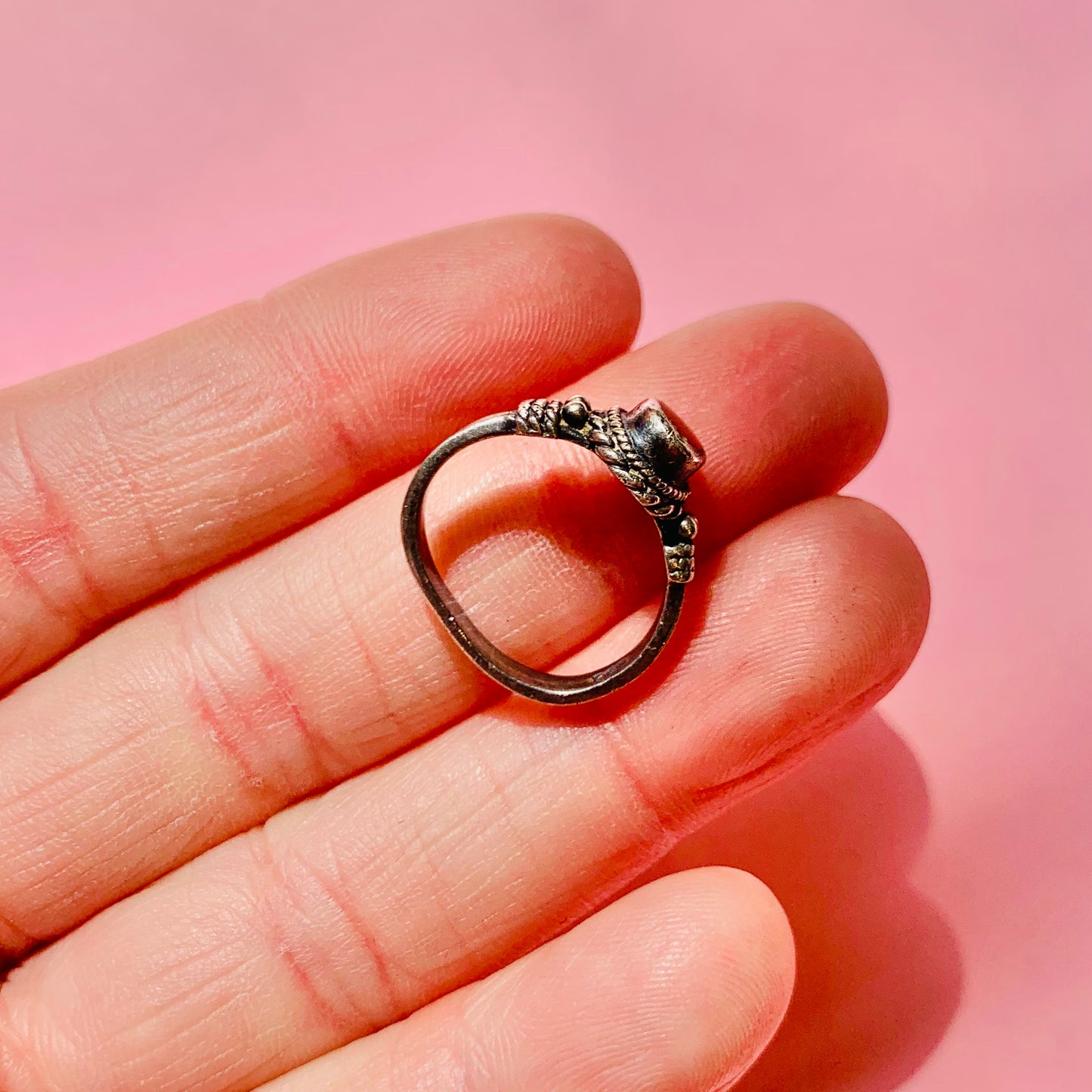 SILVER CORAL CABOCHON RING