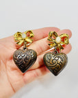 1980s STATEMENT PEARL BOW HEART DROP CLIP ON EARRINGS