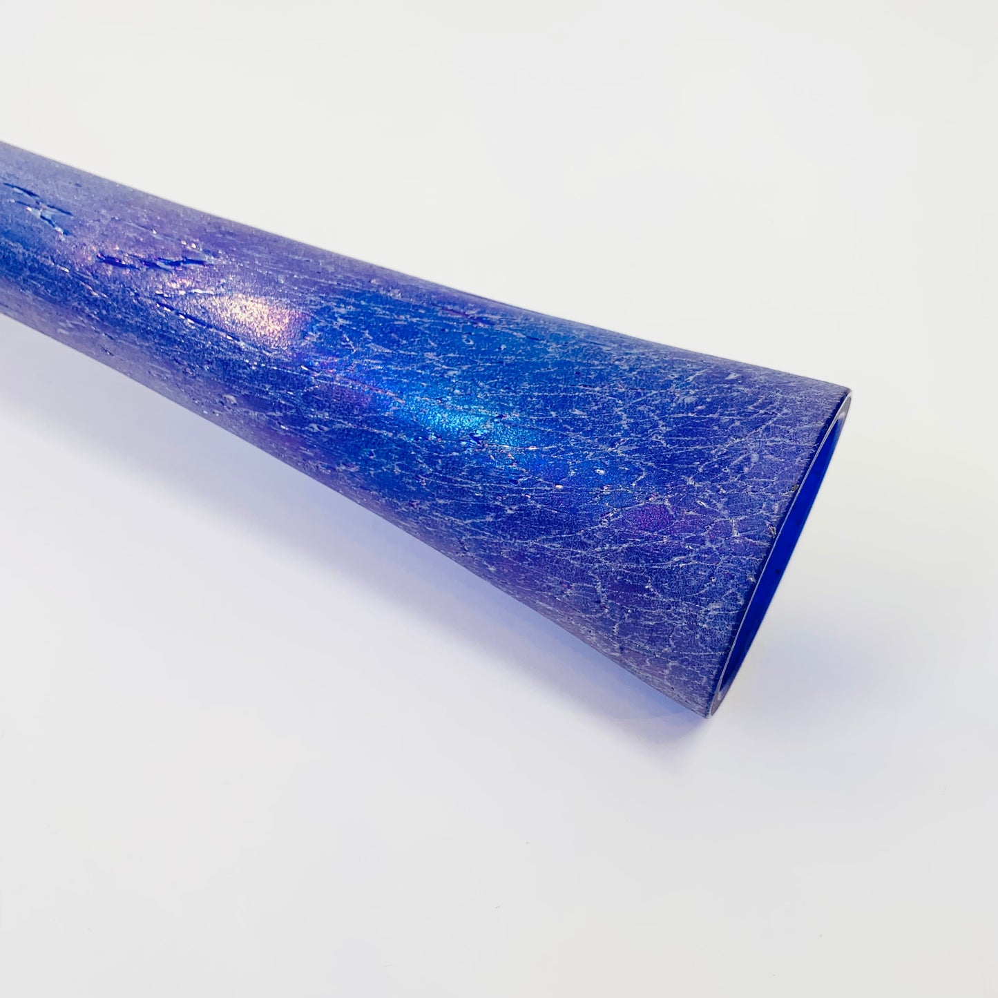 MCM BLUE OILSLICK CRACKLE GLASS LONG NECK VASE