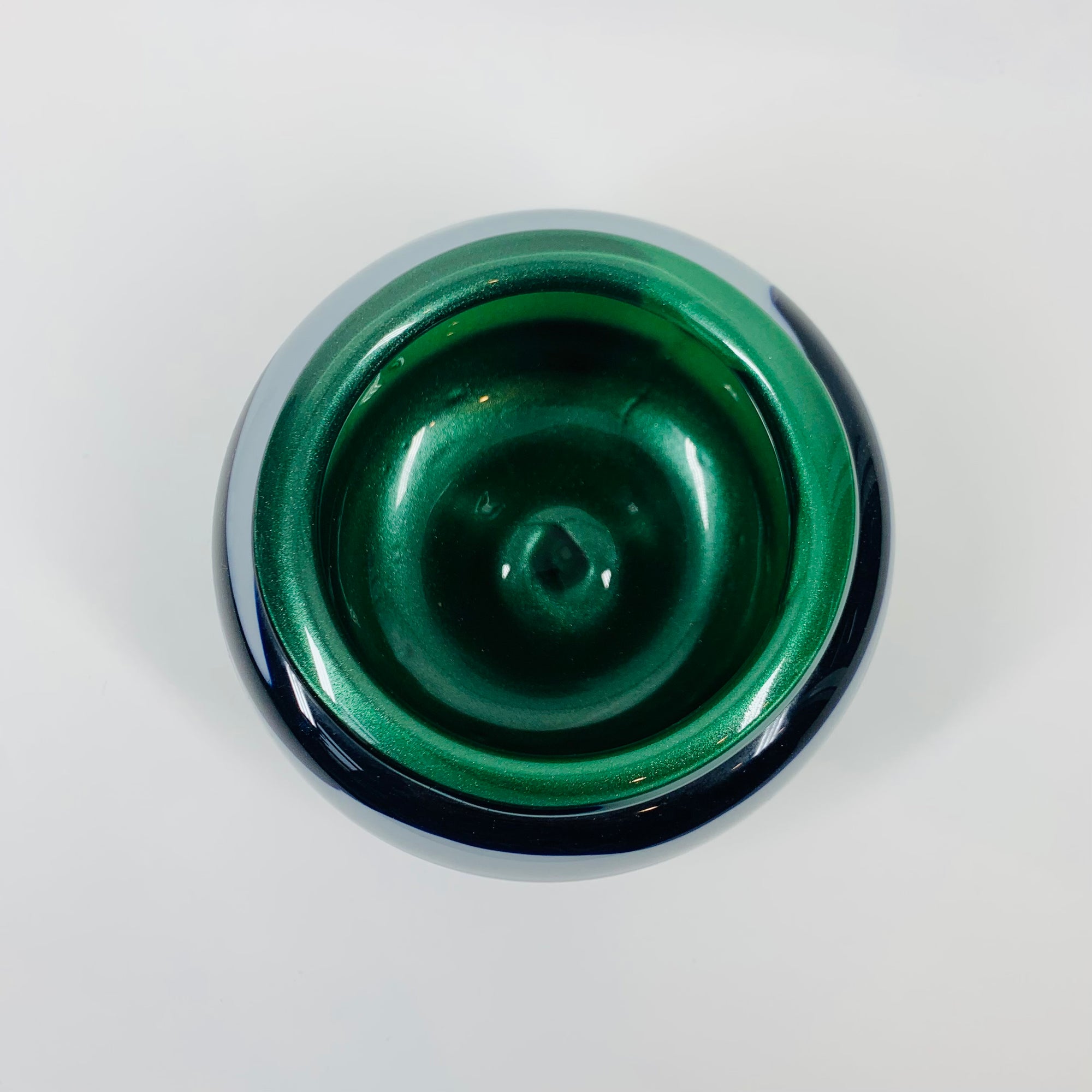 80s MOUTH BLOWN BLUE GREEN GLASS BOWL/VASE