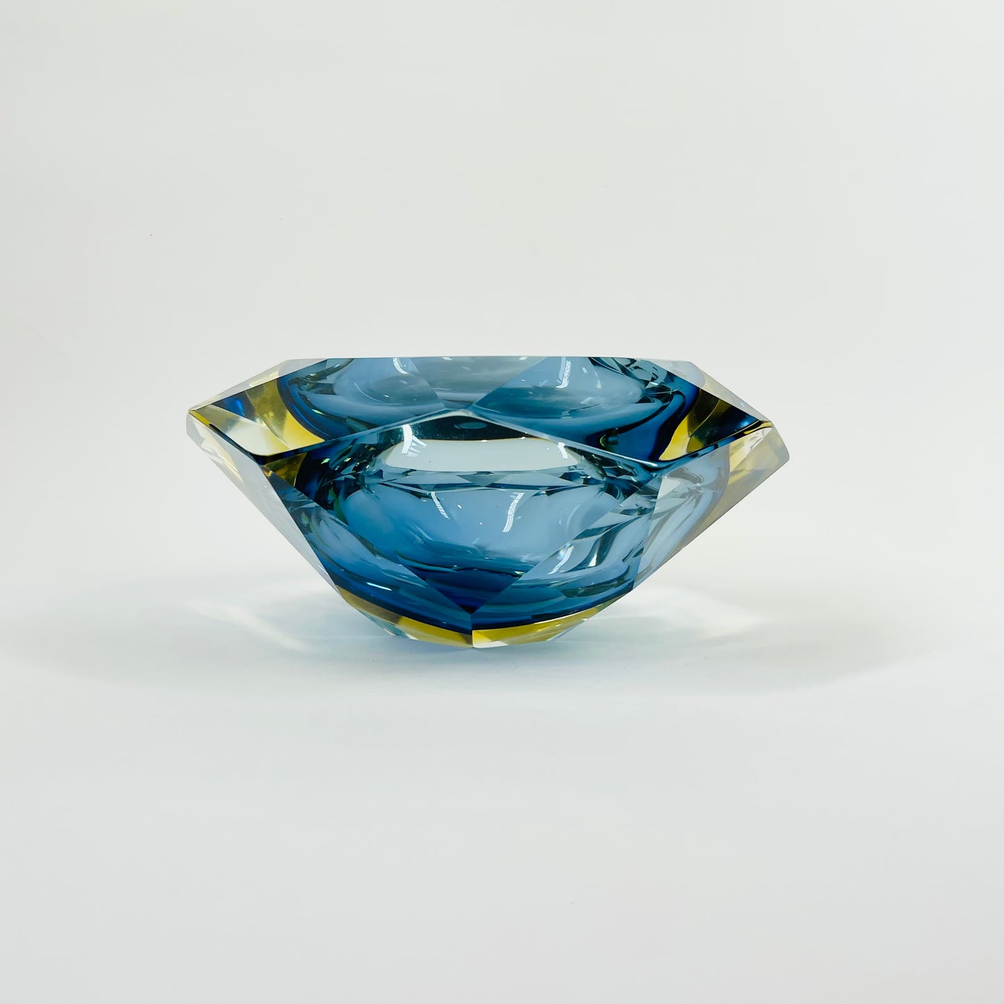 1950s FACETED MURANO TRI-COLOUR BLUE GEODE BOWL/ASHTRAY