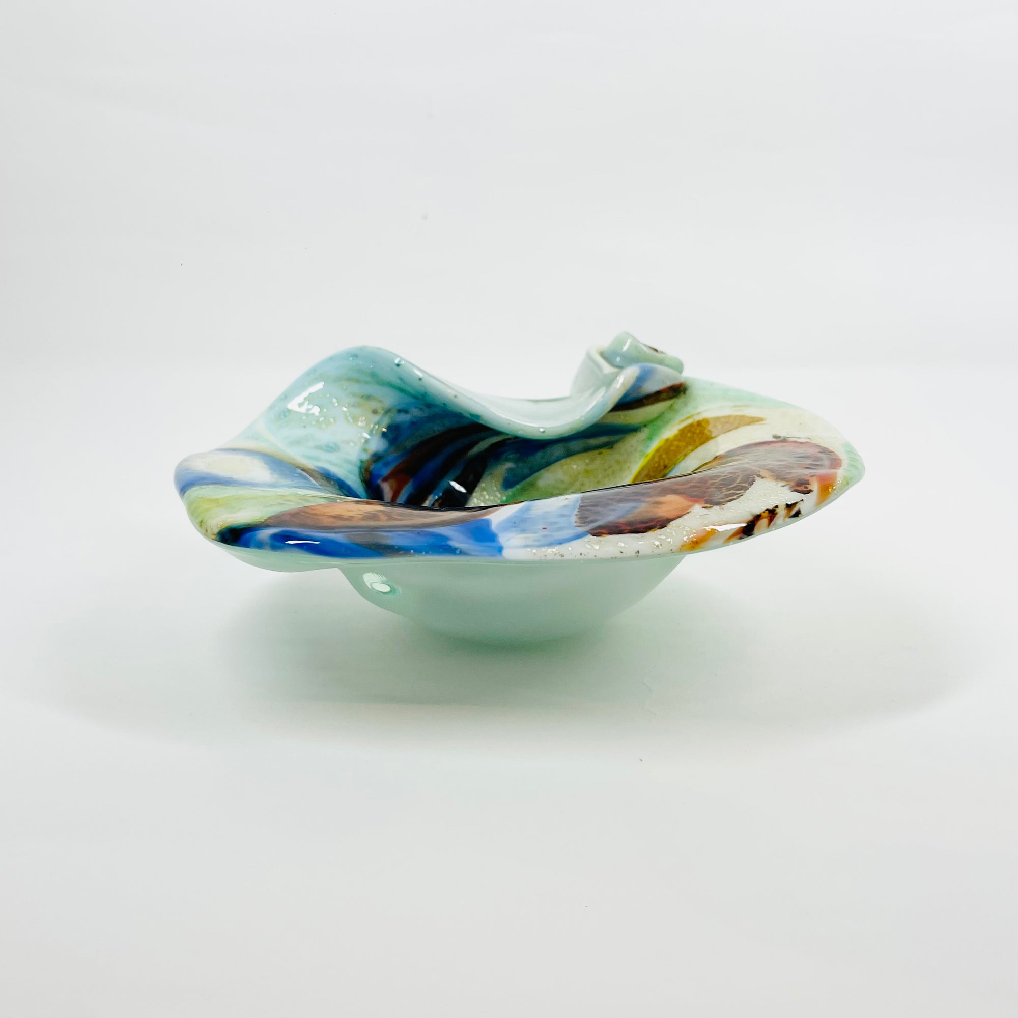 1950s MULTI COLOURS CASED MURANO SWIRLS GLASS SHELL BOWL
