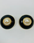 1980s LARGE BLACK ENAMEL PEARL CLIP ON EARRINGS