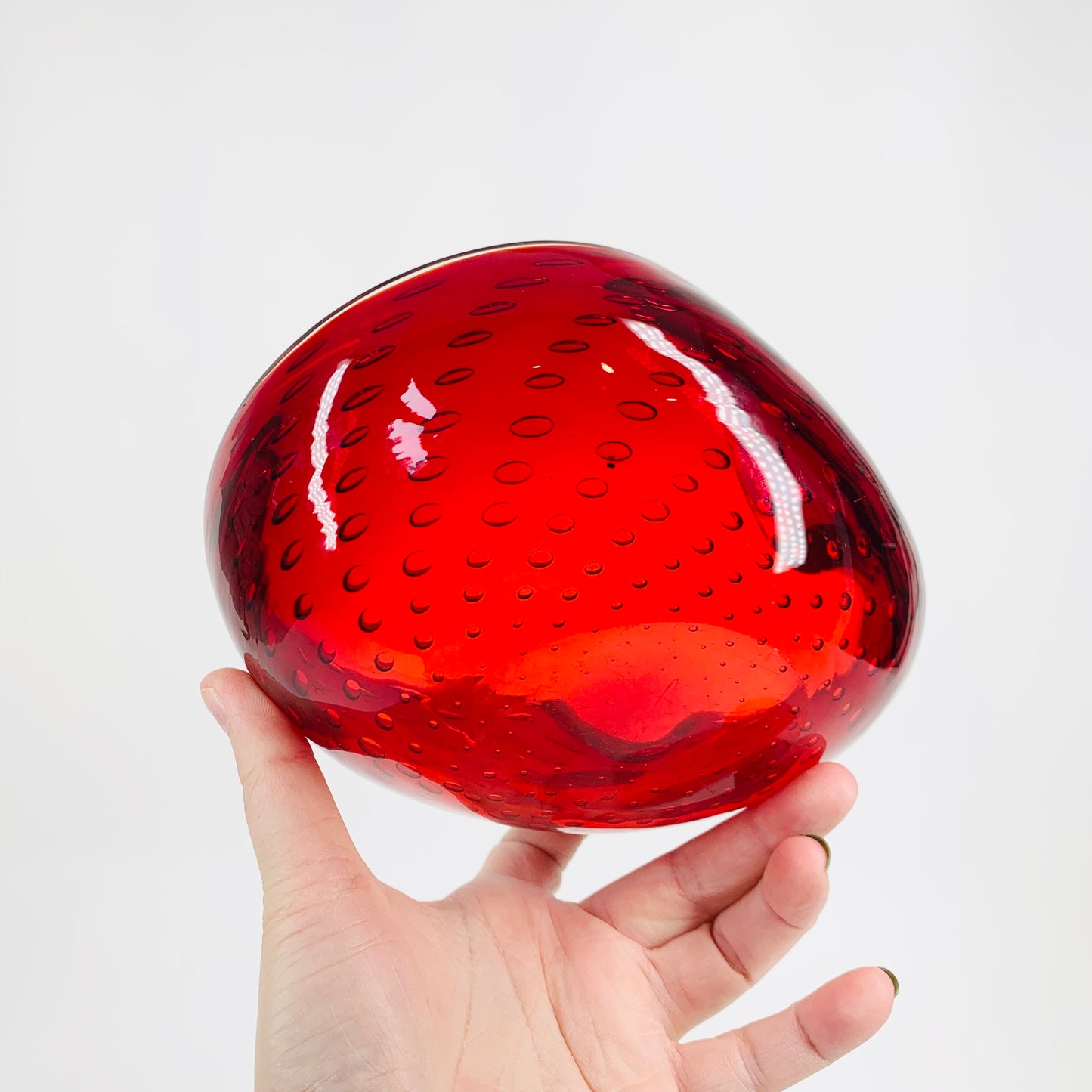 MCM MURANO RED PINCHED BOWL