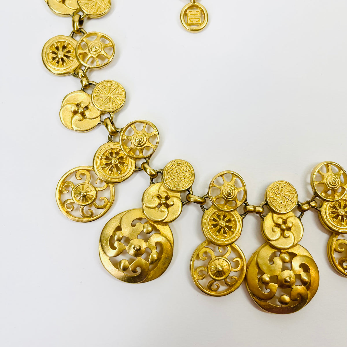 1980s GIVENCY ESTRUCAN STYLE MEDALLION LAYERED CHARMS NECKLACE