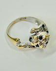 1950s 14K WHITE GOLD DIAMOND BLUE SAPPHIRE SNOW LEOPARD RING