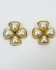 1996 CHANEL CC LOGO CLOVER MABE PEARL CLIP ON EARRINGS