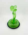 ANTIQUE ART DECO GREEN SATIN URANIUM GLASS LADY FLOWER FROG