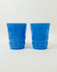 ANTIQUE VICTORIAN LADY JEANETTE PERIWINKLE BLUE OPALINE GLASS TUMBLERS