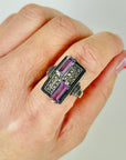 ANTIQUE ART DECO SILVER MARCASITE AMETHYST COCKTAIL RING