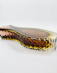 XL 1960s BROWN PURPLE AMBER TEXTURED MURANO SOMMERSO FACETED GLASS BLOCK VASE