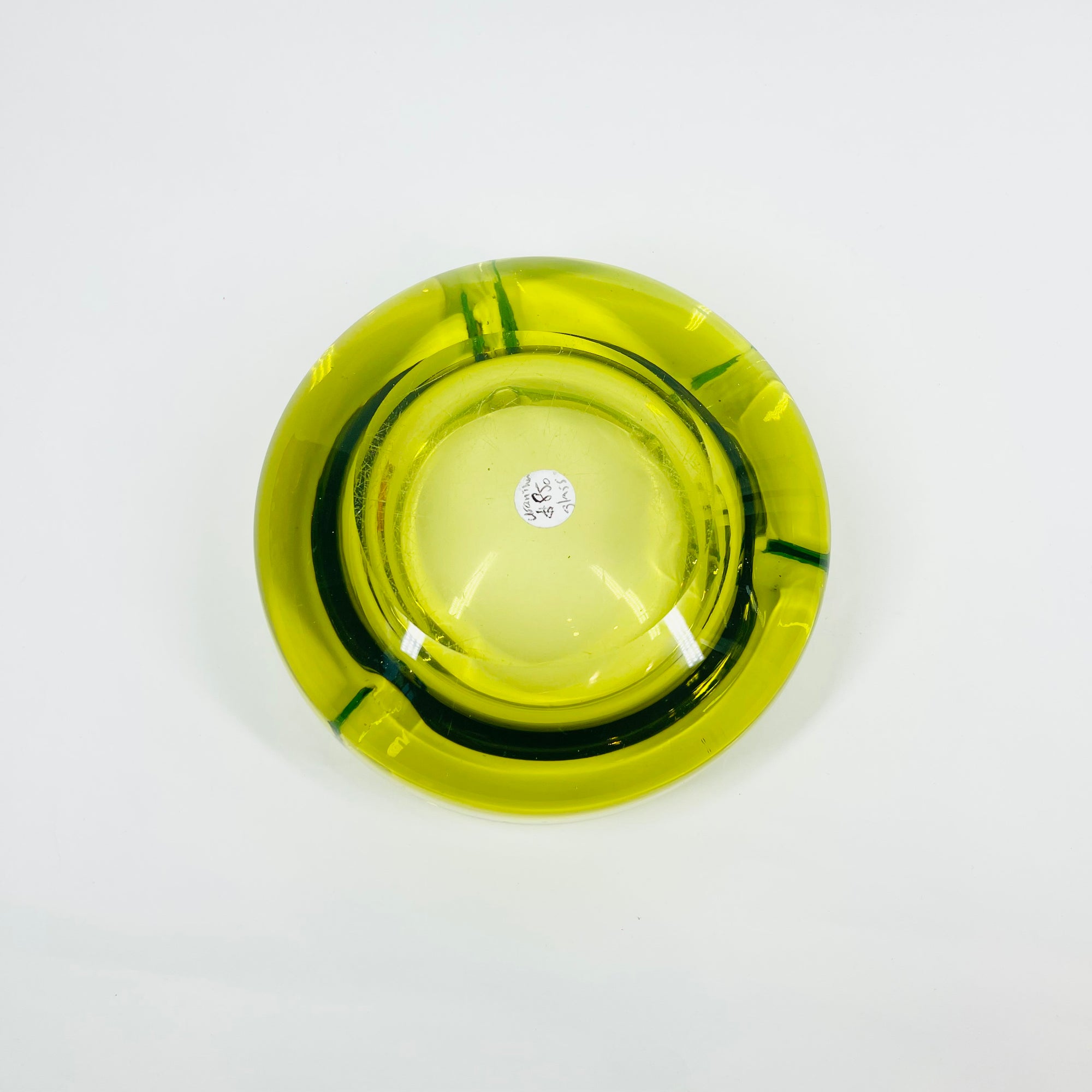 1940s LIME GREEN MURANO URANIUM SOMMERSO GLASS BOWL/ASHTRAY