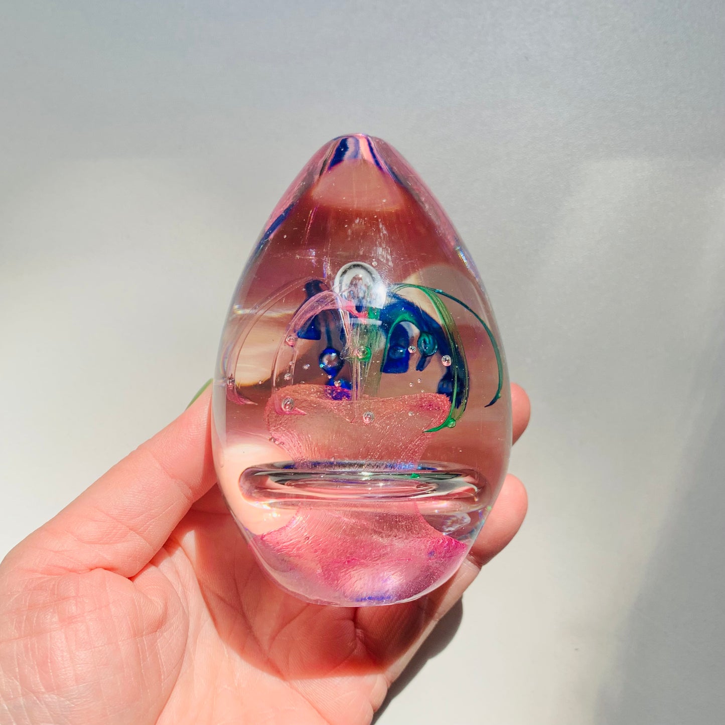 PINK GREEN BLUE ABSTRACT TEARDROP PAPERWEIGHT