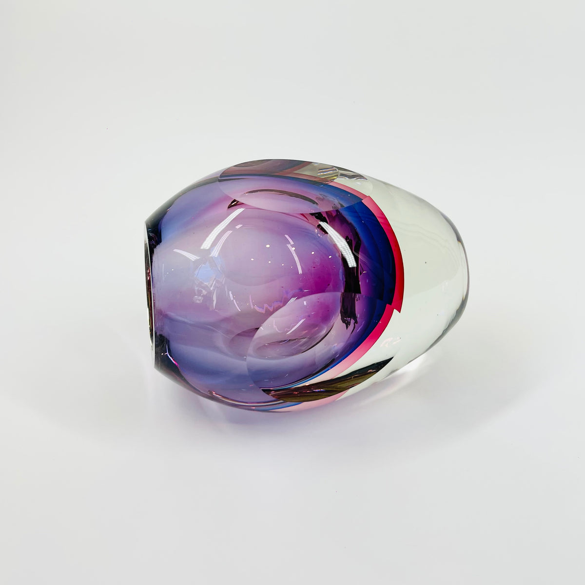 1950s PINK PURPLE SOMMERSO MURANO SOMMERSO FACETED GLASS POSY VASE
