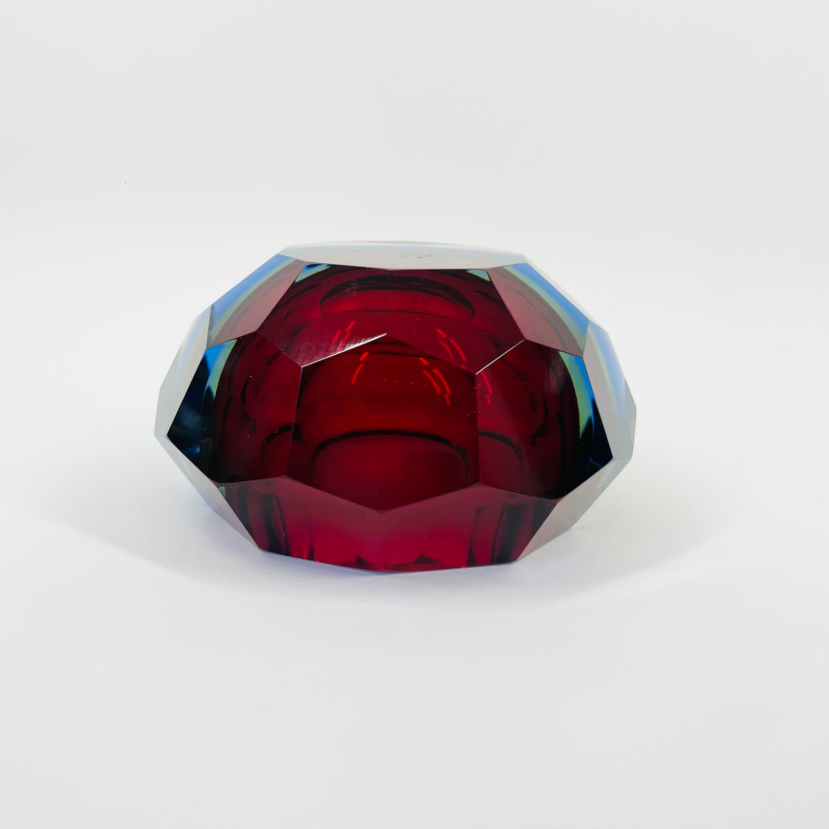 1950s MURANO MANDRUZZATO HARLEQUIN SOMMERSO DIAMOND FACETED GLASS BOWL