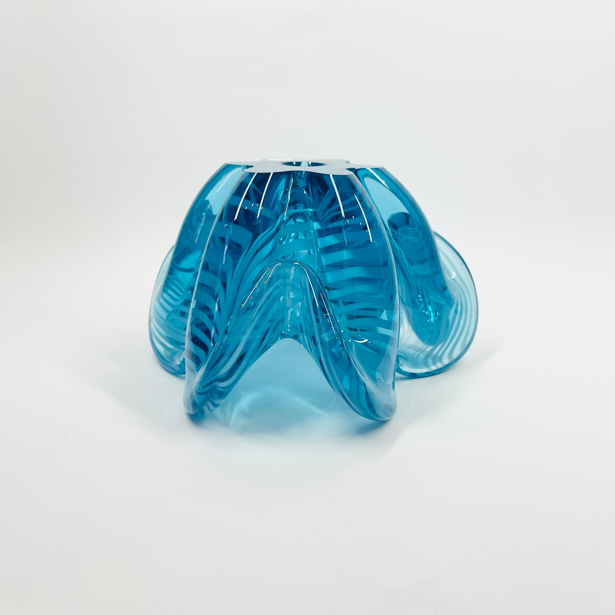 1950s LARGE ITALIAN MURANO TURQUOISE BLUE LATTICINO SOMMERSO STARBURST GLASS ASHTRAY/BOWL
