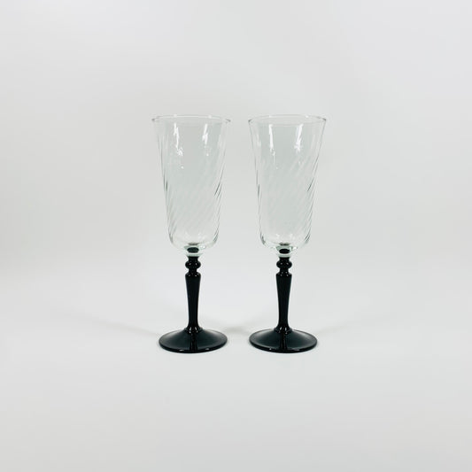 1950s LUMINARC BLACK STEM CHAMPAGNE FLUTES