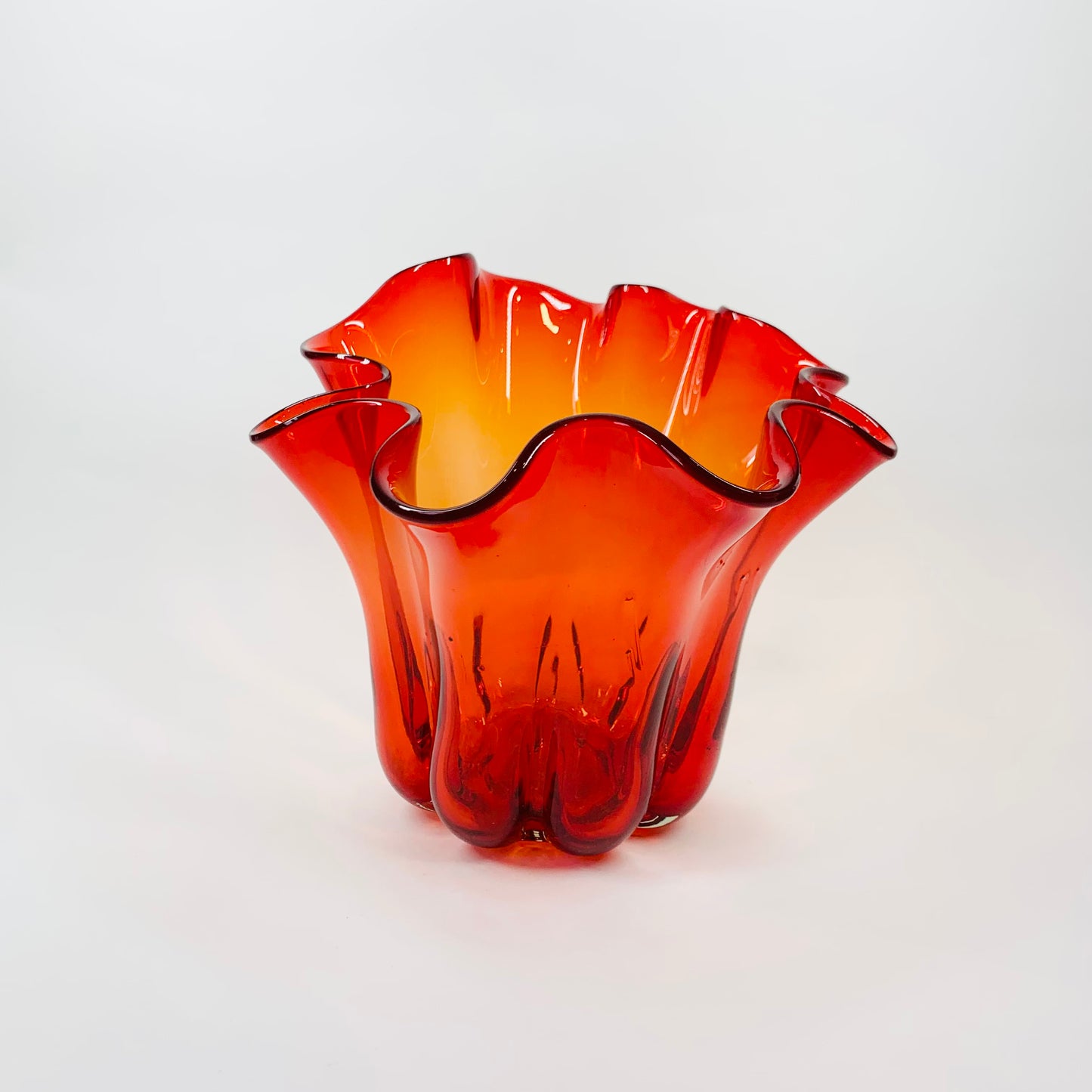 70s JAPANESE ORANGE RED OMBRE HANDKERCHIEF VASE