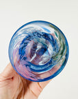 1980s AUSTRALIAN MOUTH BLOWN PINK PURPLE SPATTER ART GLASS MINIATURE BOWL