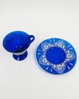 ANTIQUE HAND PAINTED MURANO COBALT BLUE GLASS TEA SET