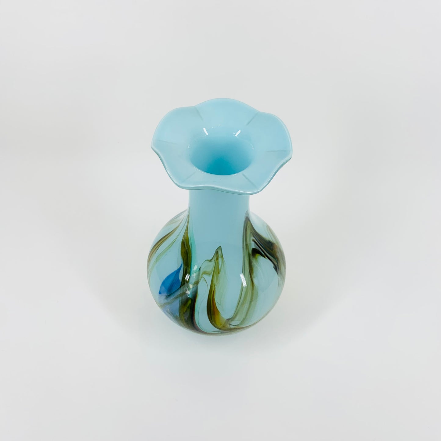 1970s CASED BLUE END OF DAY GLASS POSY VASE