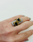 1960s 14K YELLOW GOLD BRUTALIST DIAMOND RING WITH  BLACK ENAMEL