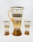 1950s HAND PAINTED POLKA DOT PINK GOLD GILDED GLASS JUG SET
