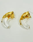 LARGE 1980s GOLD PLATED LUCITE CLIP ON EARRINGS