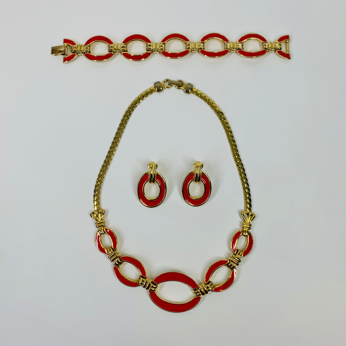 70s TRIFARI RED ENAMEL NECKLACE SUITE