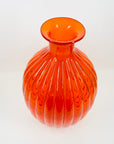 1970s ITALIAN EMPOLI ORANGE RIBBED GLASS OBLONG BOTTLE VASE