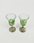 40s ETCHED GREEN SHOT GLASSES WITH SLEEVES