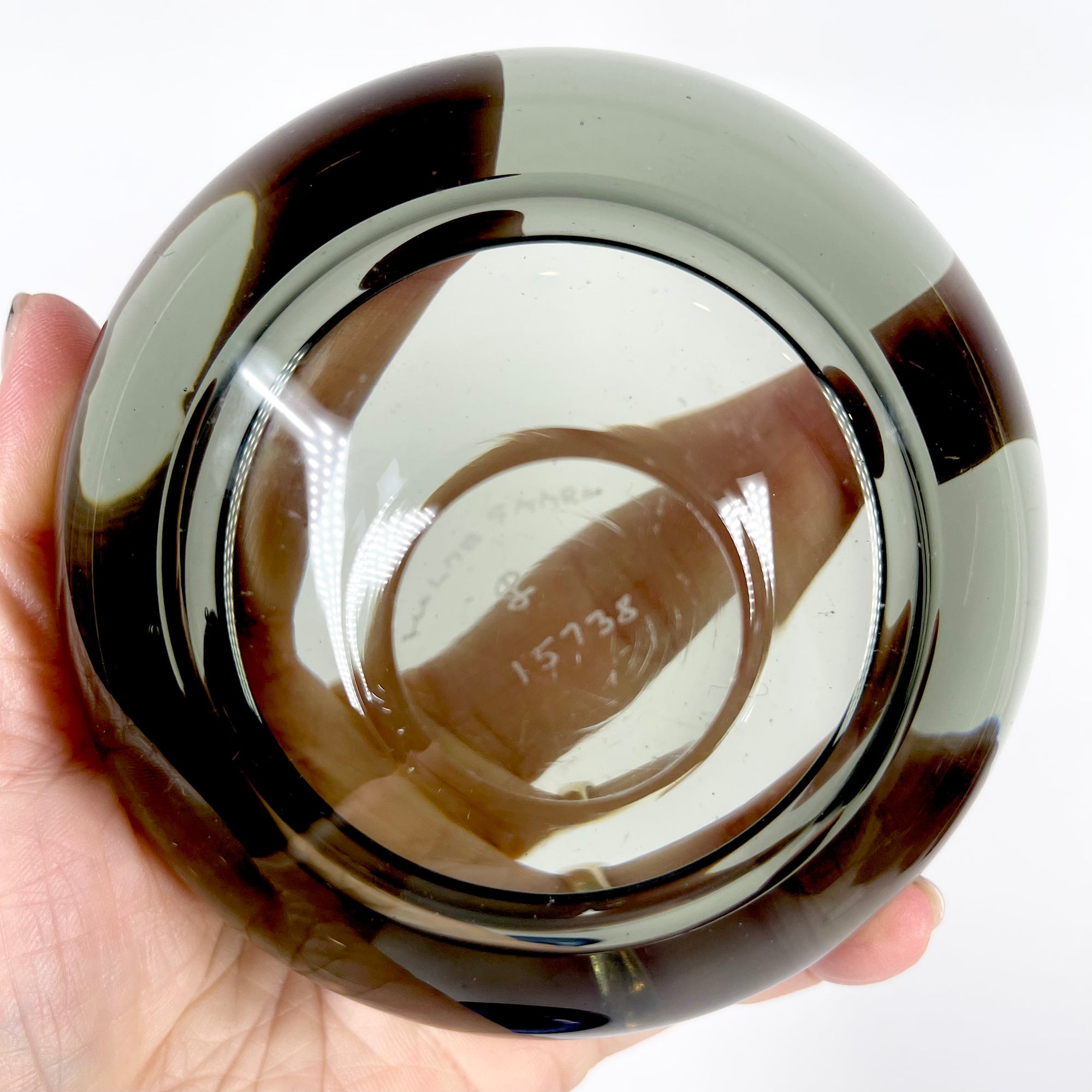 1960s HOLMEGAARD SIGNED GREY GLASS STONE BOWL BY PER LUTKEN
