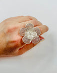 1970s ITALIAN LACE SILVER FILIGREE FLOWER RING