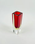 1950s RUBY RED YELLOW MURANO SOMMERSO GLASS BLOCK POSY VASE