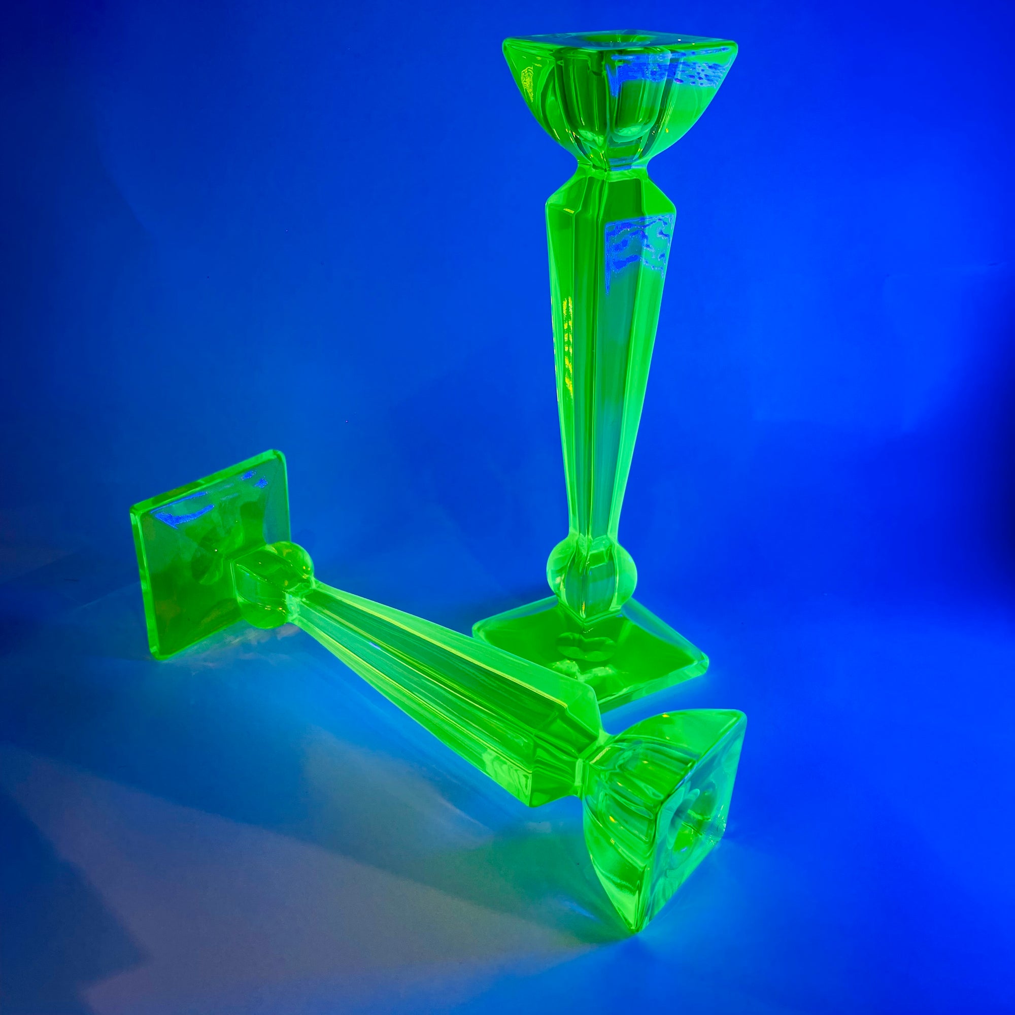 ART DECO URANIUM GLASS CANDLE STICKS