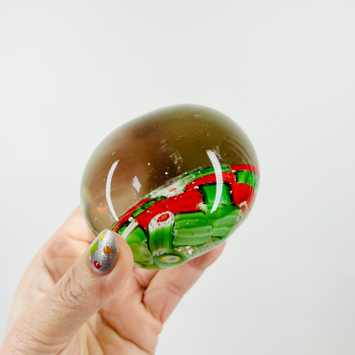 1960s RED GREEN MILLEFIORI CANDY CANE PAPERWEIGHT