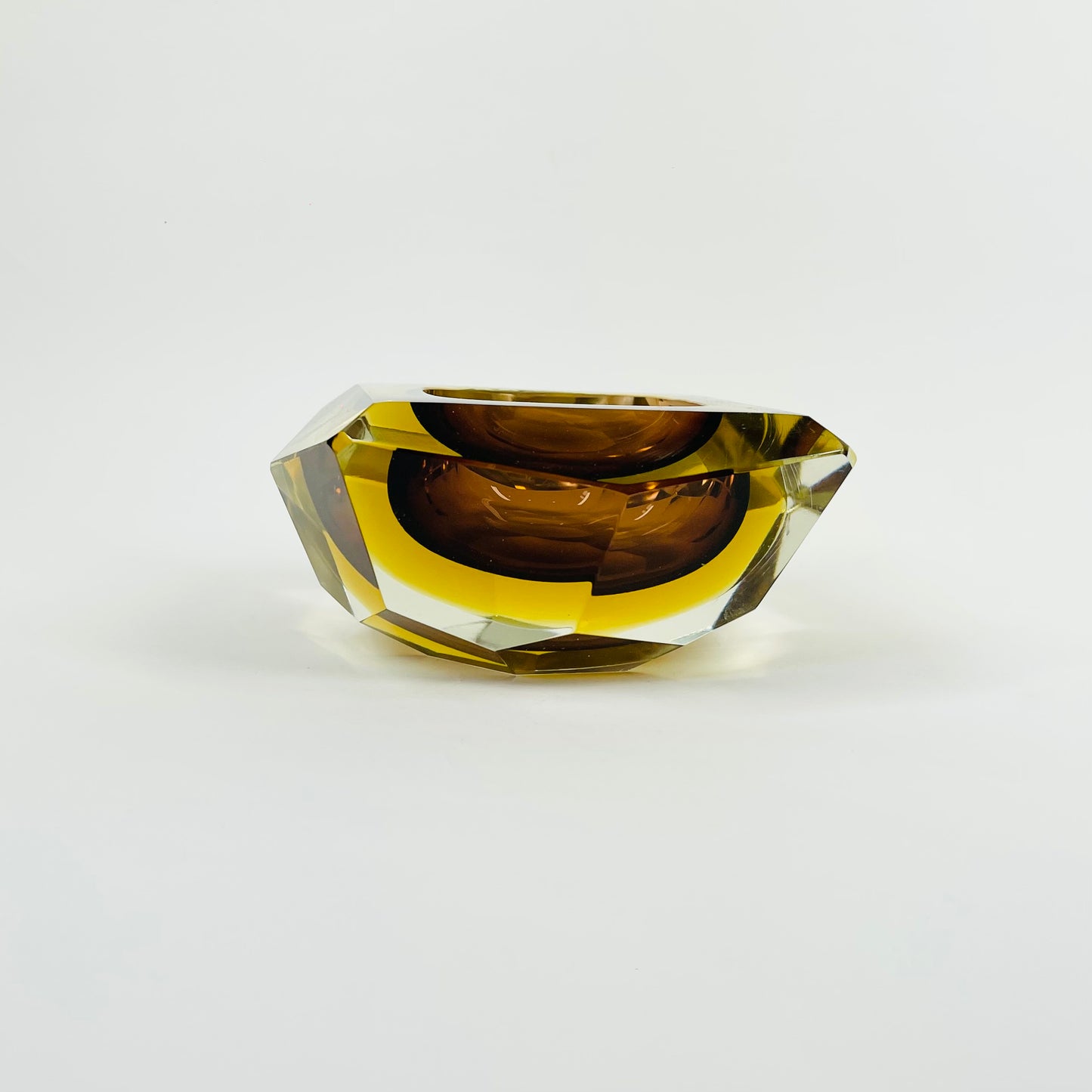 1950s MURANO MANDRUZZATO  BROWN AMBER SOMEMRSO GLASS GEODE BOWL