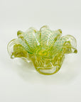 1940s MURANO BAROVIER GOLD AVENTURRINE LATTICINO SOMMERSO GLASS FLOWER PINCHED BOWL