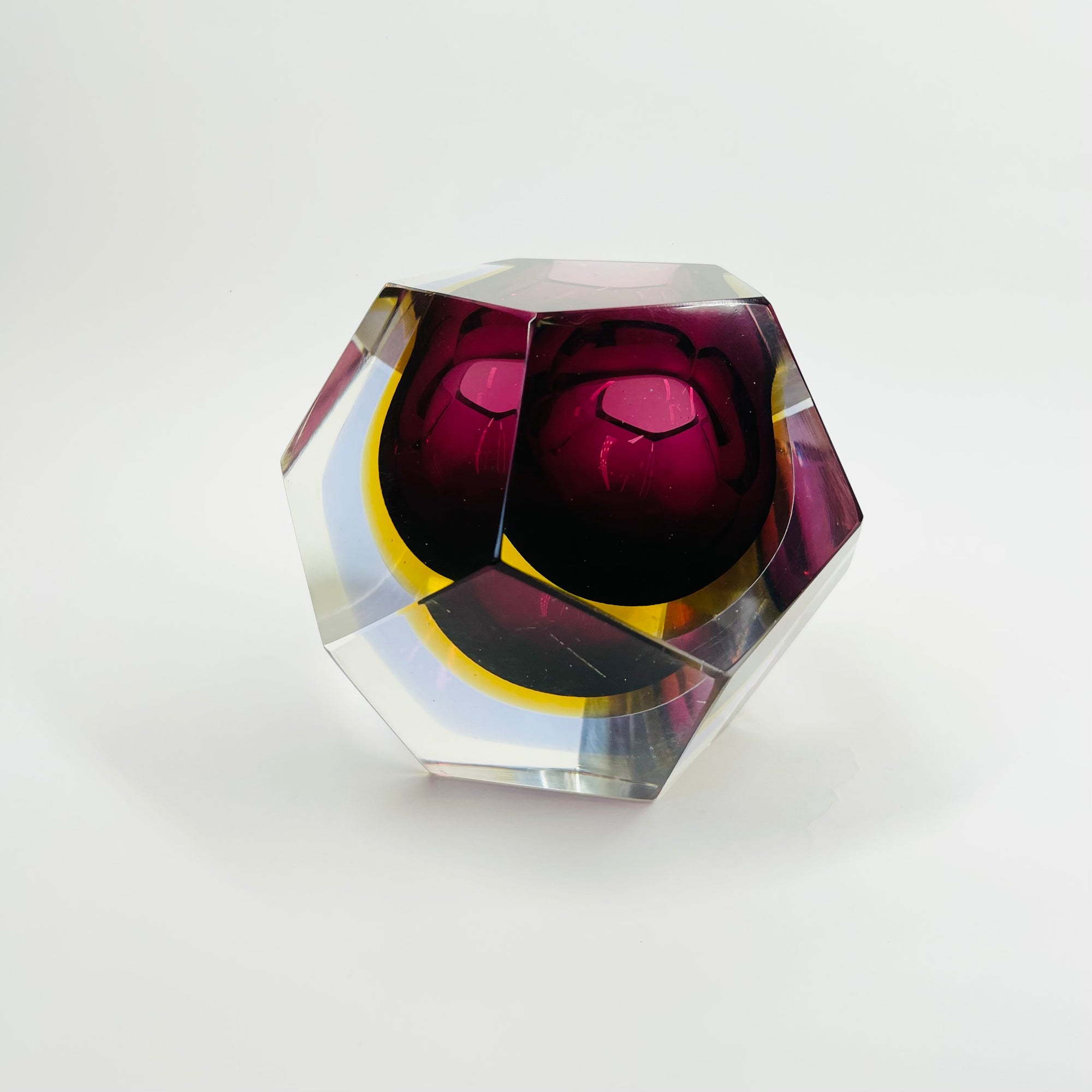 1950s FACETED MURANO PURPLE PINK BLUE YELLOW GEODE BOWL