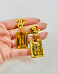 1980s CHANEL CC 31 RUE CAMBON PLAQUE DROP LOGO CLIP ON EARRINGS