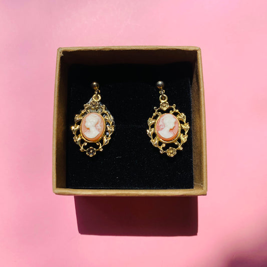 PEARL FILIGREE CAMEO EARRINGS