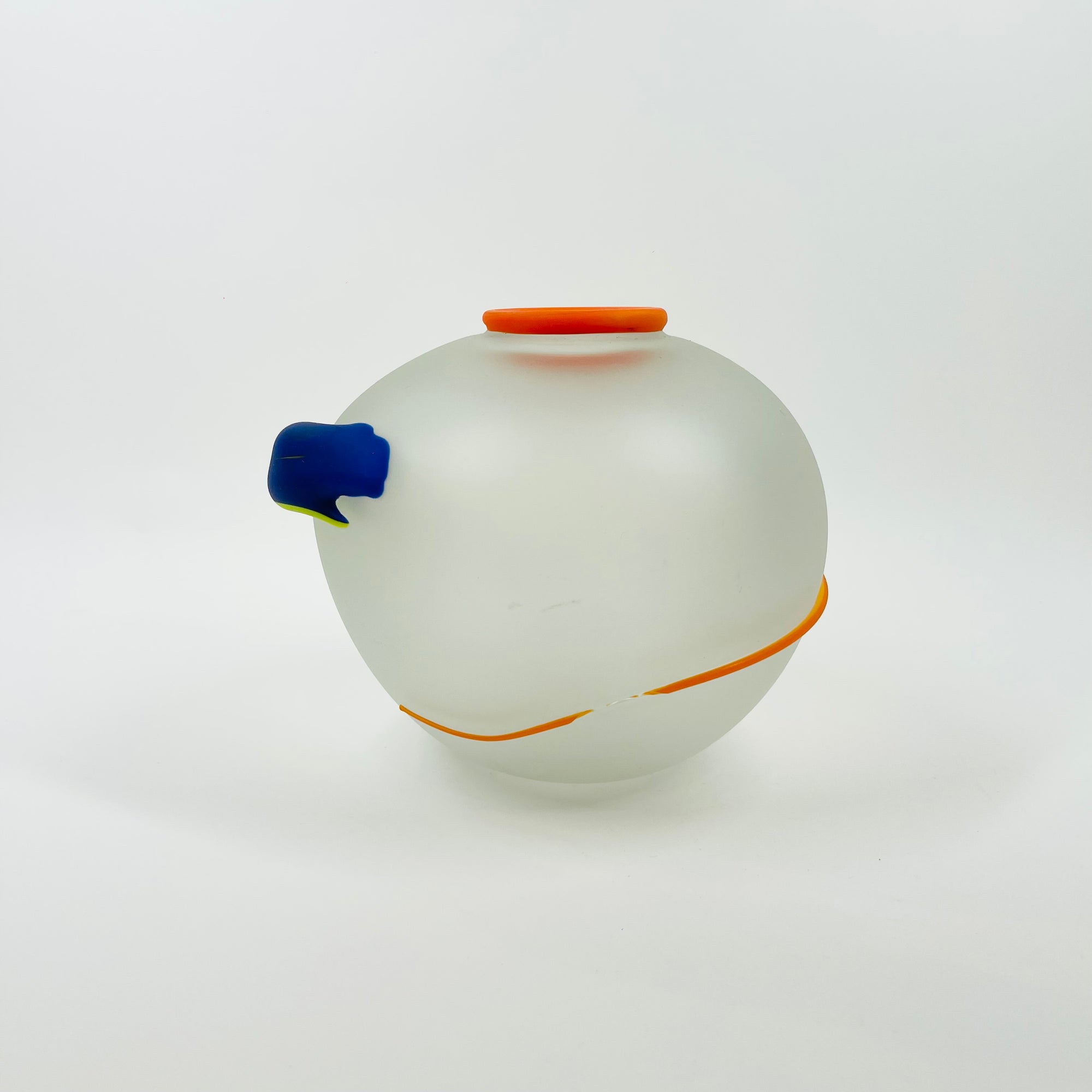 1980s HAND MADE MEMPHIS MILANO STYLE SATIN GLASS SQUAT VASE