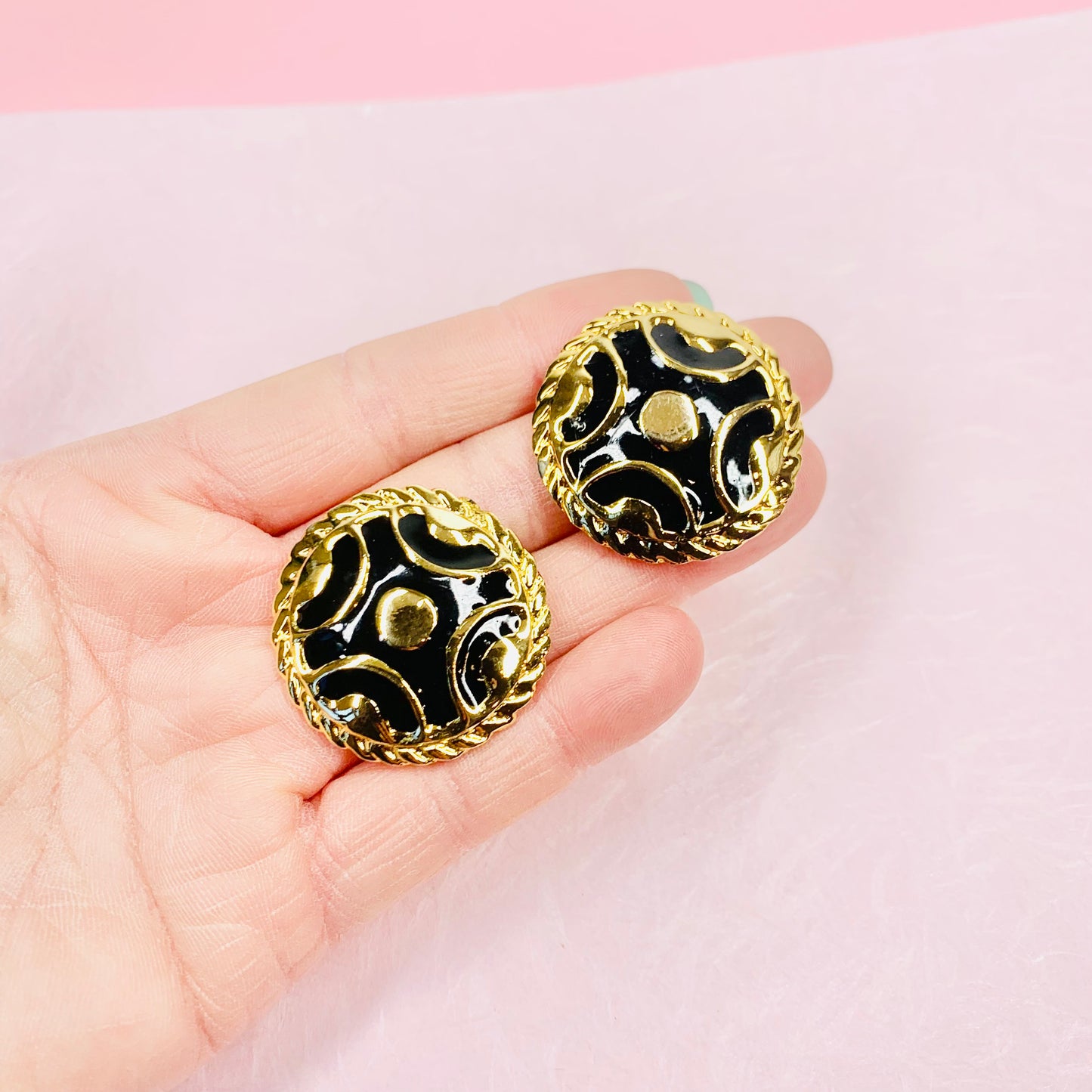 60s BARCS BLACK ENAMEL BUTTON EARRINGS