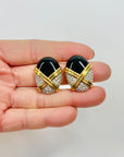 1980s BLACK ENAMEL CRISS CROSS DIAMANTE CLIP ON EARRINGS
