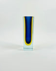 1950s COBALT BLUE YELLOW MURANO SOMMERSO GLASS BLOCK POSY VASE