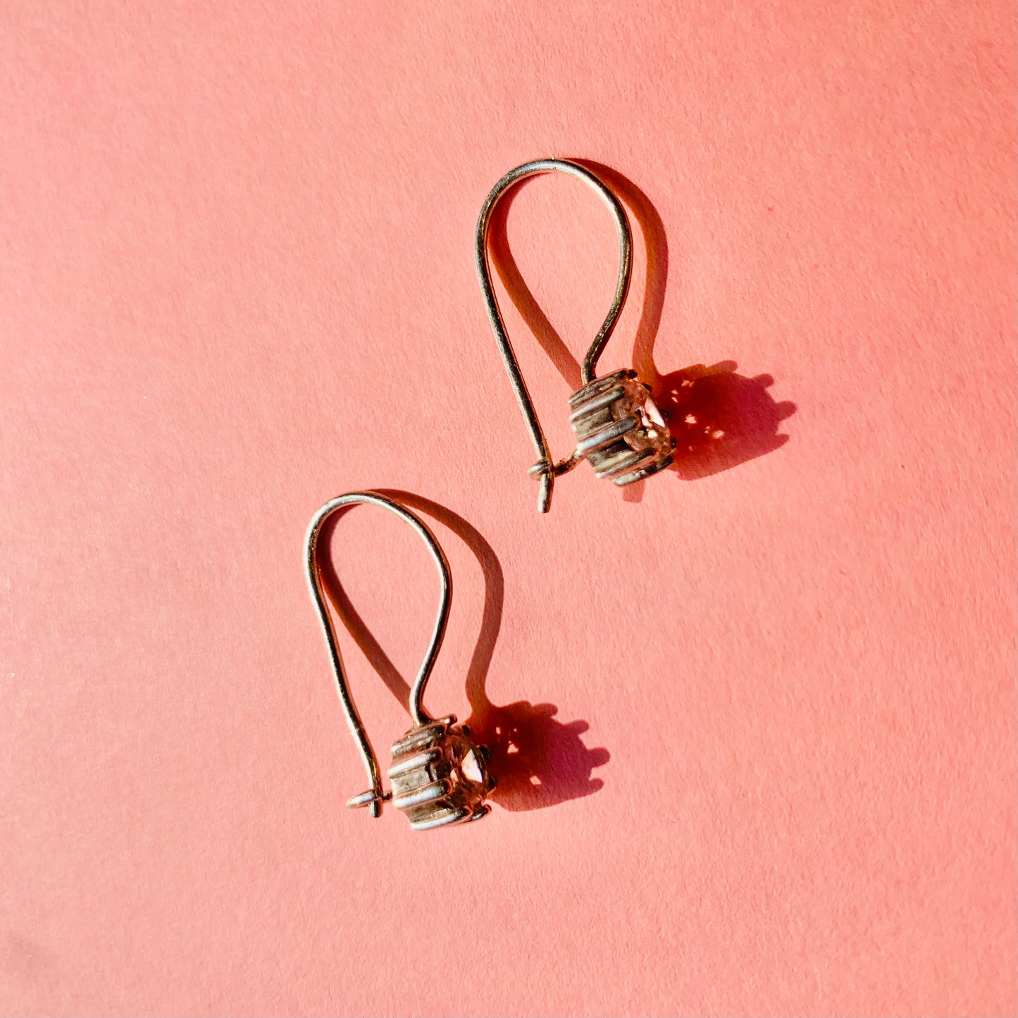 VINTAGE STERLING SILVER SOLITAIRE DROP EARRINGS