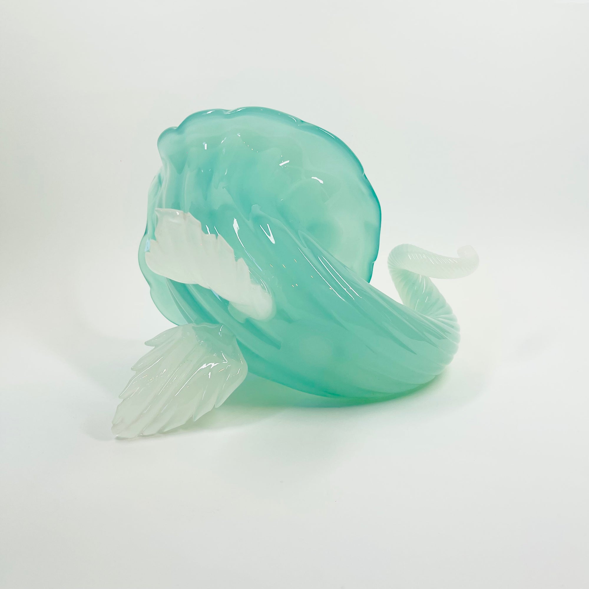 ANTIQUE MURANO TURQUOISE OPALINE GLASS CORNUCOPIA VASE
